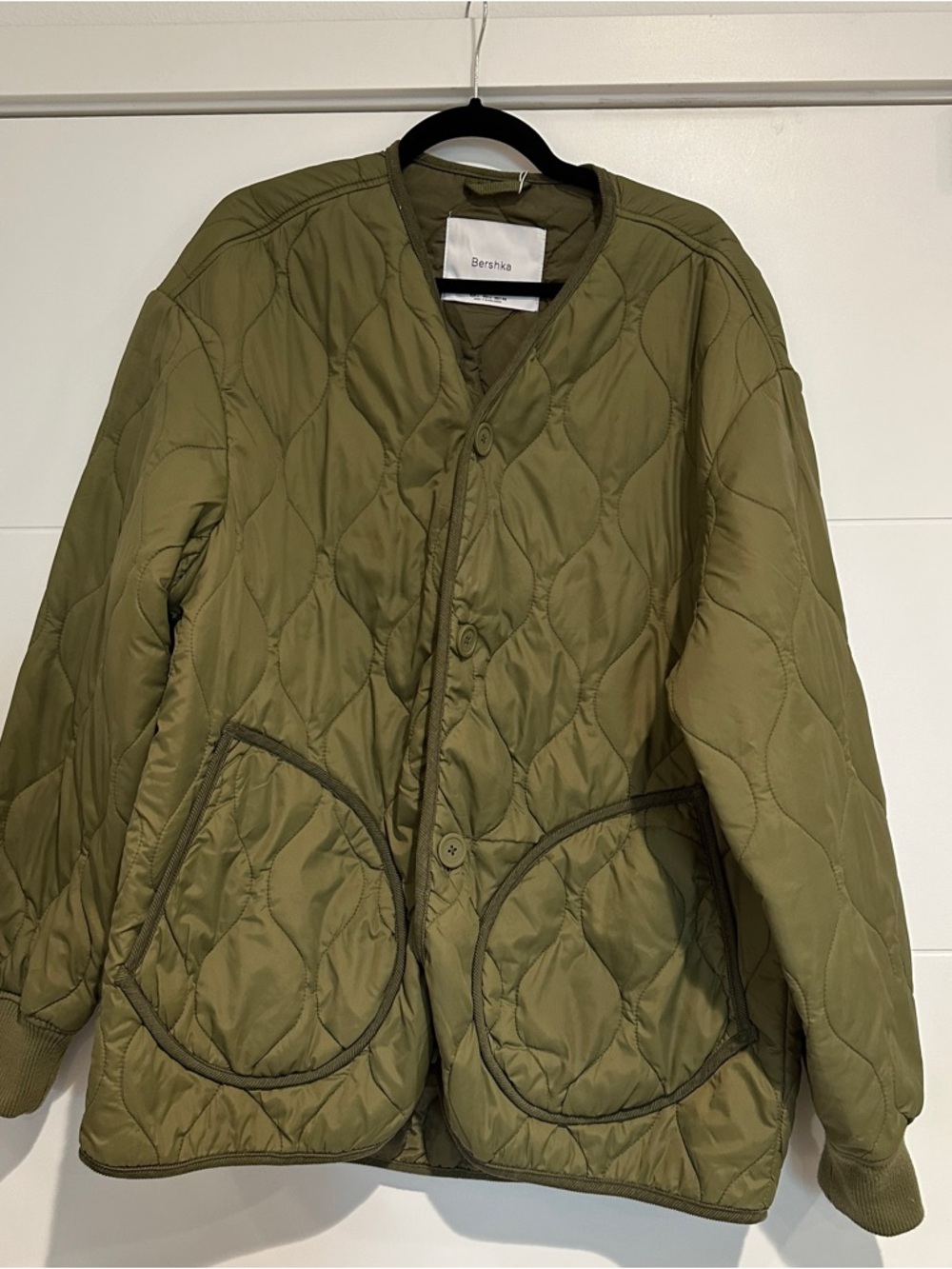 Bershka Olive Green Quilted Button Jacket